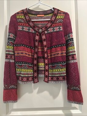 Catherine Andre multi patterned 1 button closure Long Sleeve multicolor Cardigan